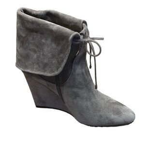 White House Black Market Gray Suede Britton Wedge Ankle Booties Size 9.5